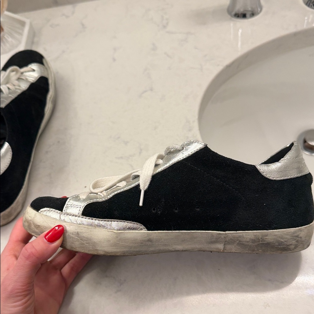 Golden Goose Inspired Black Suede Star Low-Top Sneakers with Silver Accents - Picture 3 of 3